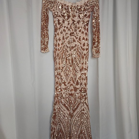 Fashion Nova pink sequined floor length dress size S - Picture 9 of 9